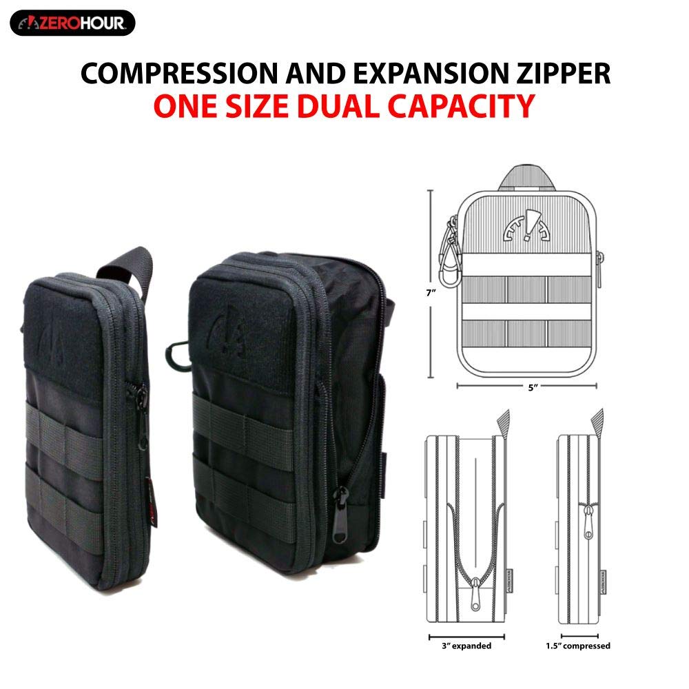 ZEROHOUR EDC Pouch with Elastic Grid Organizer - 500D Cordura Nylon Tactical Gear Organizer for Everyday Carry (EDC) - Expandable Zipper & Detachable Molle Pouch - Perfect for Camping, Hiking, Travel & Outdoor Adventures