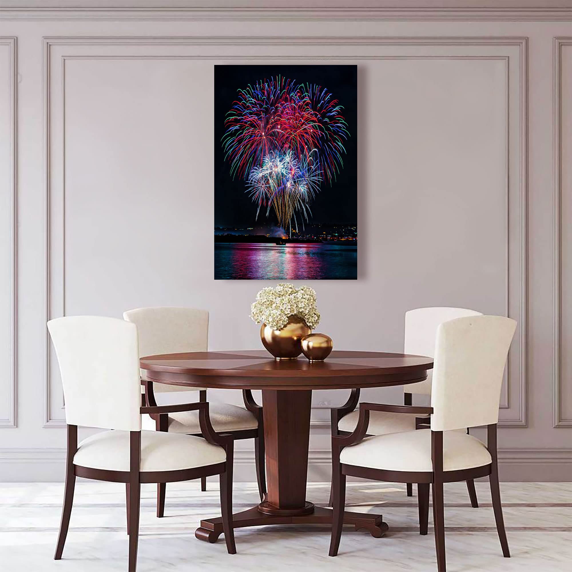 Fireworks Art Canvas Wall Decor - Framed Ready to Hang 15x22 Inch - Modern Home Decor for Living Room, Kitchen, Bedroom - Perfect Gift for Housewarming & Holidays