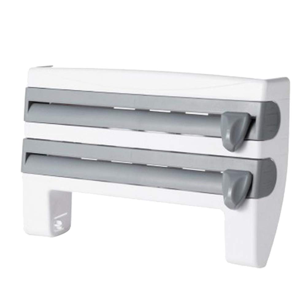 SoFull Cling Film Storage Rack - Kitchen Organizer for Plastic Wrap, Aluminum Foil & Paper Towels with Built-in Cutter | Space-Saving Grey Shelf for Pantry, Countertop & Cabinet Storage