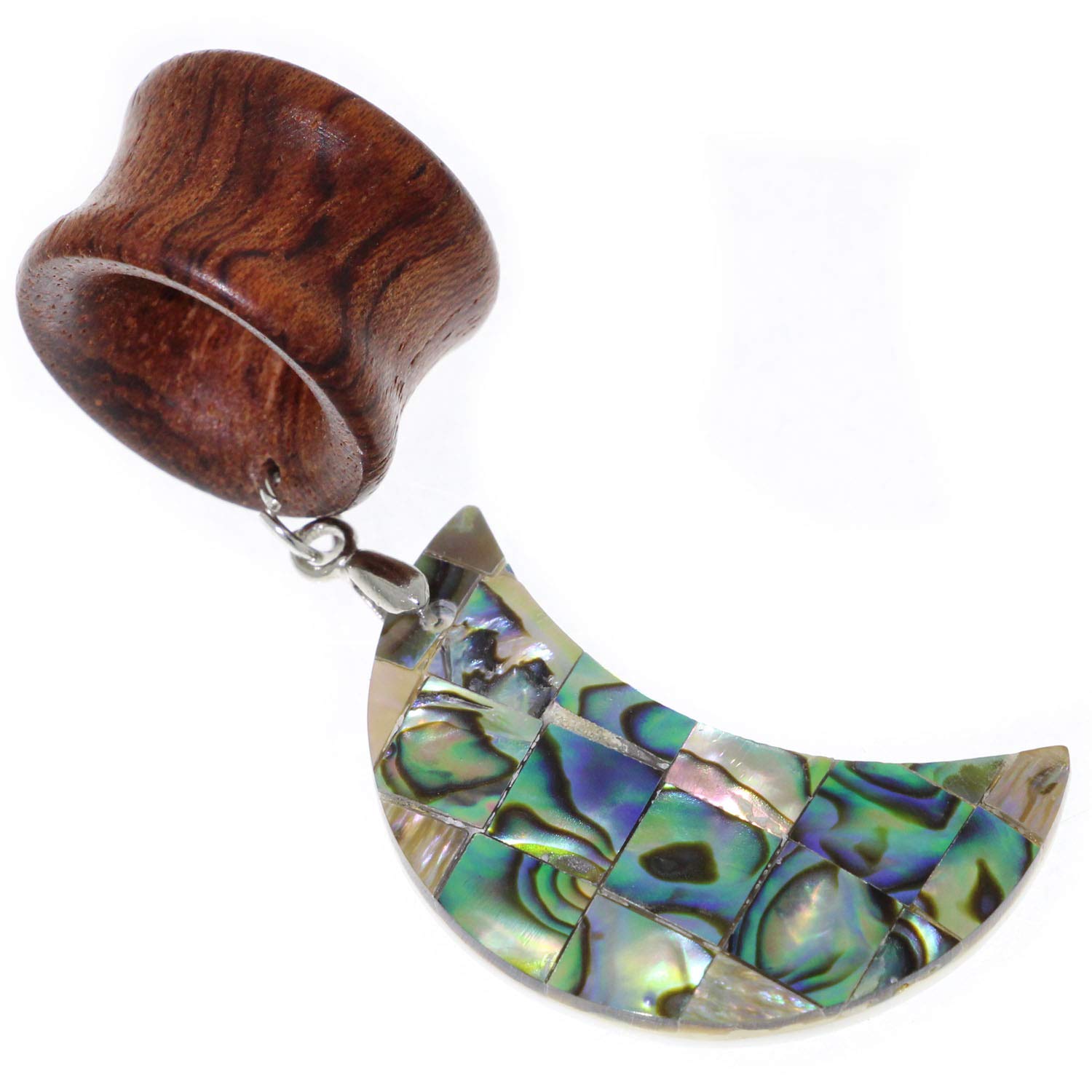 Natural Moon-Shaped Shell Wood Dangle Ear Gauges - Flesh Tunnel Plugs Stretching Kit - Statement Earrings for Women - Perfect for Boho, Festival & Everyday Wear