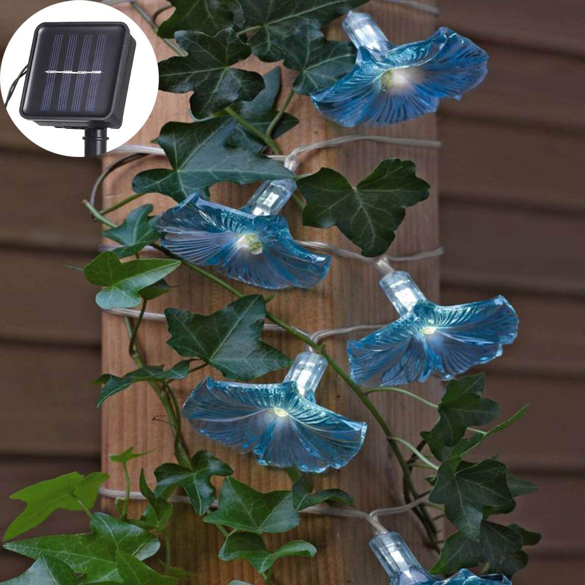 Solar Powered LED Flower String Lights - 33FT Waterproof Outdoor Decorative Lights with 10 Morning Glory Flowers for Garden, Patio, Party & Christmas Decorations (Blue) | Perfect for Backyard, Wedding, Festival & Holiday Lighting