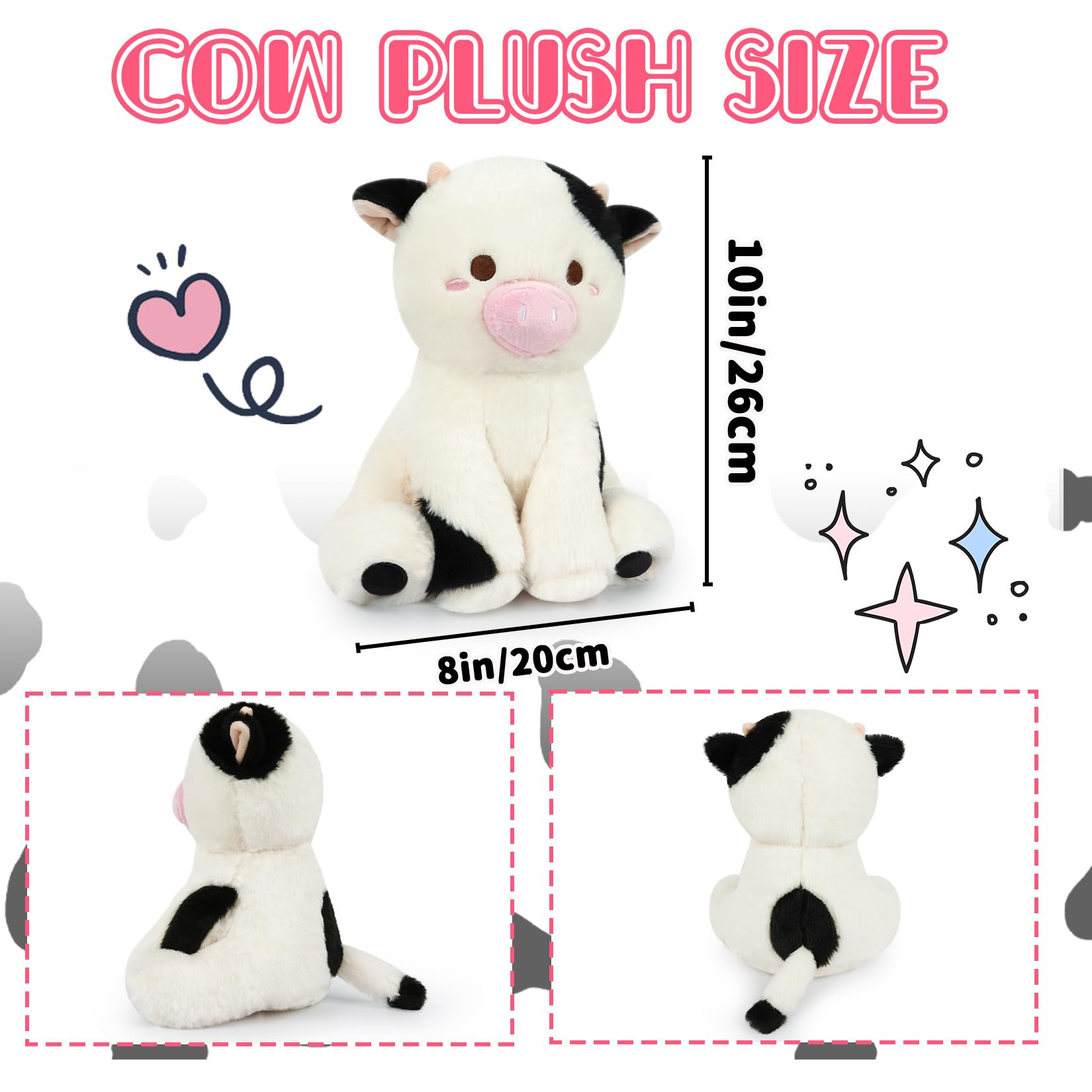 8 Inch Kawaii Cow Stuffed Animal Plush Toy - Soft Cuddly Pillow for Kids, Birthday Gift for Boys & Girls (Halloween/Christmas Present) - Perfect for Bedtime Snuggles, Nursery Decor & Playtime Companions