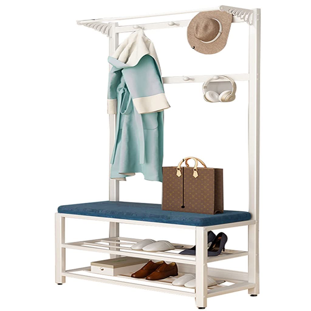YAWEDA Hall Tree with Shoe Storage - Multifunctional Entryway Coat Rack & Shoe Bench, Metal Hallway Organizer (Blue, 100x33x170cm) - Perfect for Small Spaces, Apartments & Mudrooms