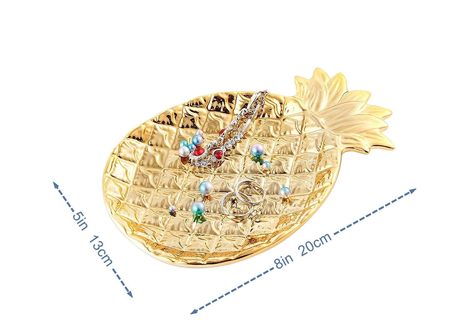 Lependor Golden Pineapple Ceramic Jewelry Tray - Large Decorative Ring Dish & Organizer for Jewelry, Watches, Keys, Phone, Wallet - Perfect for Wedding, Birthday Gifts & Home Decor - Elegant Tabletop Display for Bedroom, Bathroom, Dresser