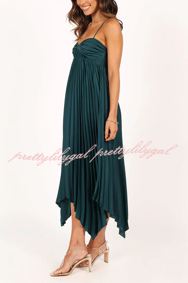 Elegant Solid Color Sexy Suspender Pleated Midi Dress for Women - Trendy Irregular Hem Party & Date Night Outfit