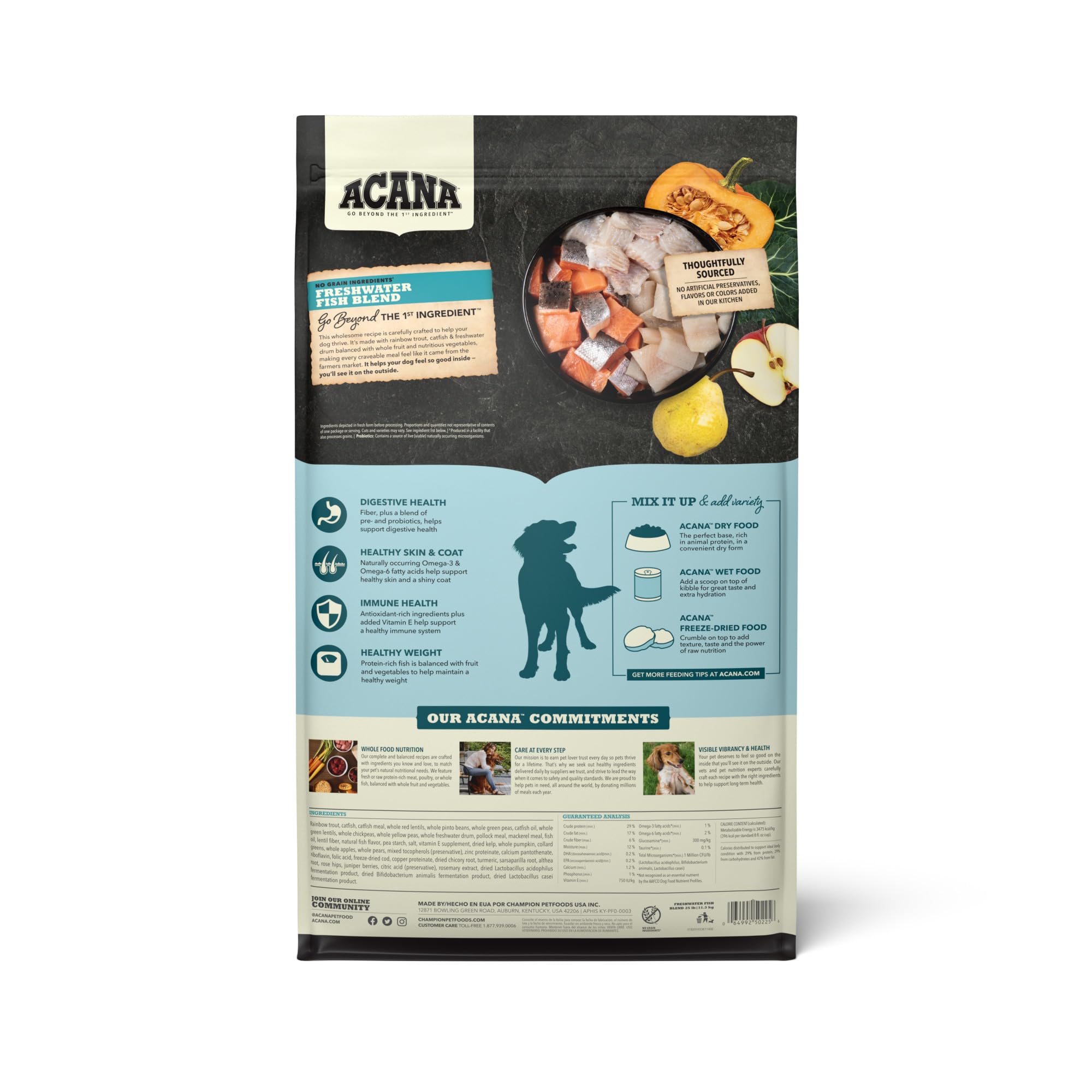 ACANA Grain Free Dry Dog Food for Adult Dogs - Freshwater Fish Recipe, 25lb Bag - High Protein, Natural Ingredients for Healthy Skin & Coat - Perfect for Active Dogs & Outdoor Adventures