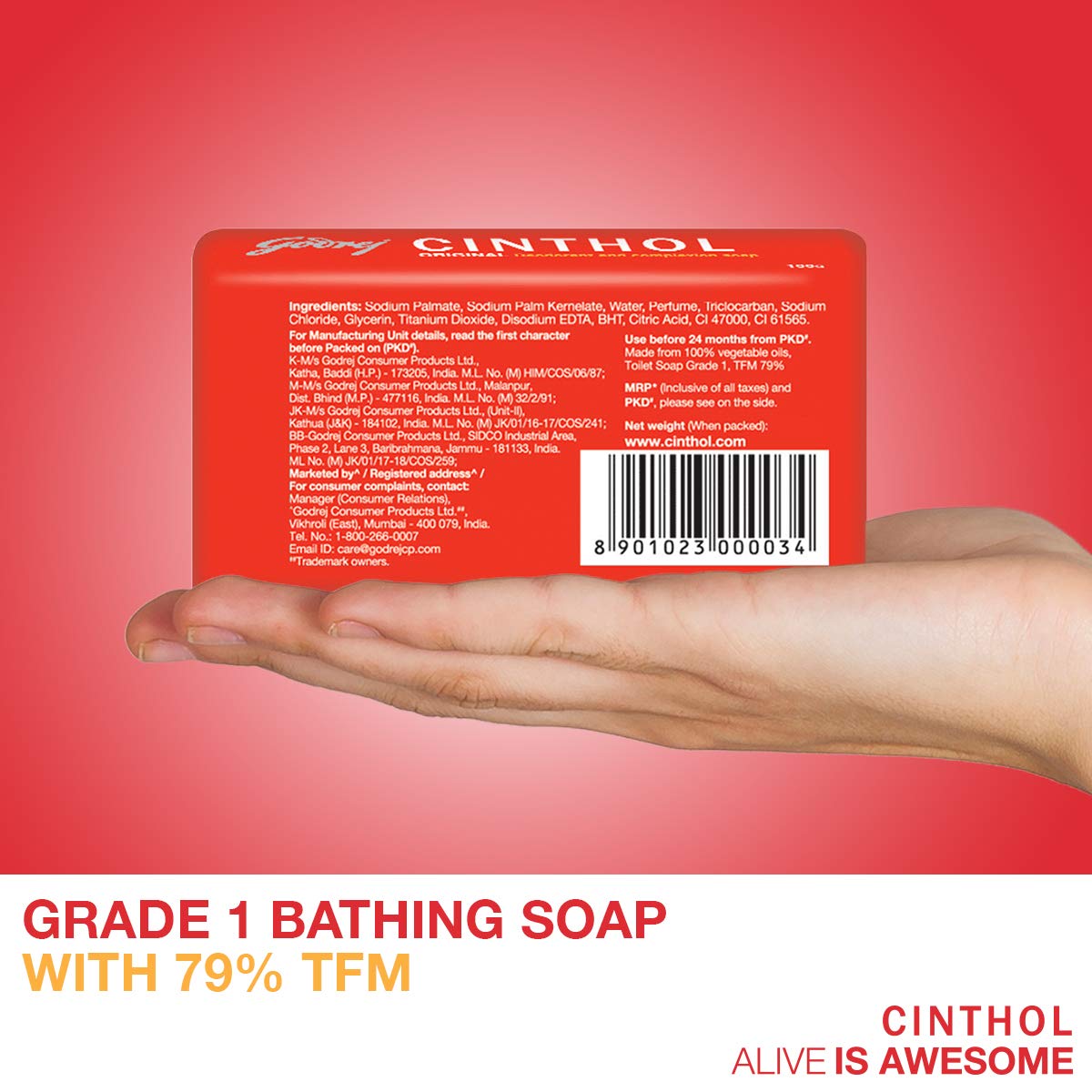 Cinthol Original Soap - 4 Pack (100g Each) | Antibacterial Bath Soap for Men & Women | All Skin Types | Fresh Scent | Ideal for Gym, Travel & Daily Hygiene