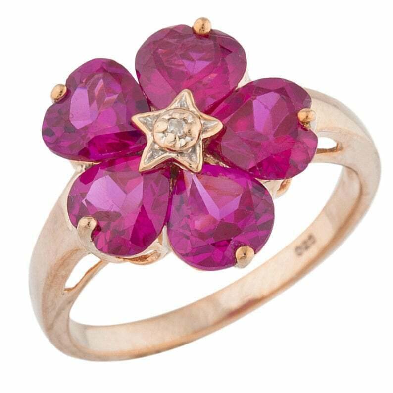 BeBold 5 Carat Heart Cut Pink Created Ruby Engagement Ring for Women - Rose Gold Plated Floral Design, Perfect for Valentine's Day Proposal, Anniversary Gift, or Wedding Jewelry
