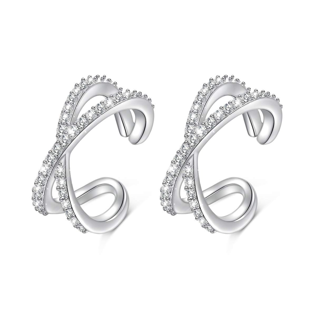 925 Sterling Silver Non-Pierced Ear Cuffs - Huggie Hoop Earrings for Women & Girls (Set of 2) | Perfect Birthday Gift, Anniversary Present & Everyday Fashion Jewelry