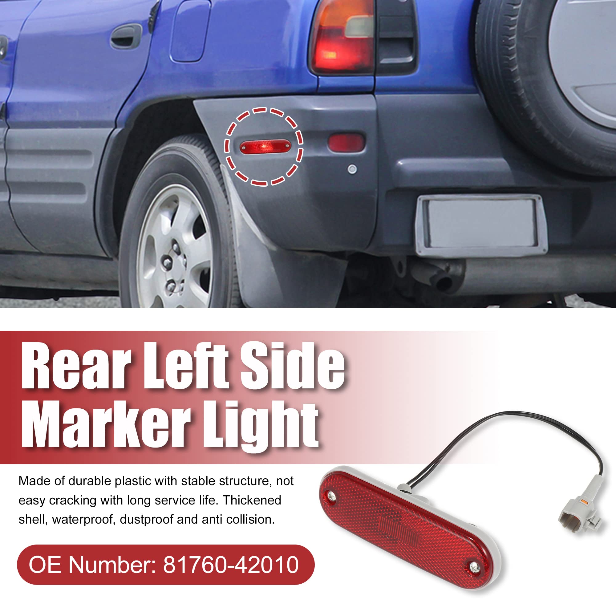 X AUTOHAUX Red Side Marker Reflector Lamp - Replacement for Toyota RAV4 1996-2004 Left Rear Bumper (Part #81760-42010) | Durable Exterior Lighting for Improved Night Visibility & Safety