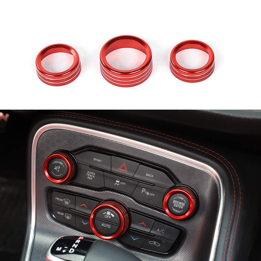 Red Aluminum AC Knobs for 2015-2021 Dodge Challenger/Charger/Chrysler 300 & 2013-2018 Ram - 3pcs AC Control Switch Buttons - Perfect for Car Interior Upgrade & Climate Control Replacement