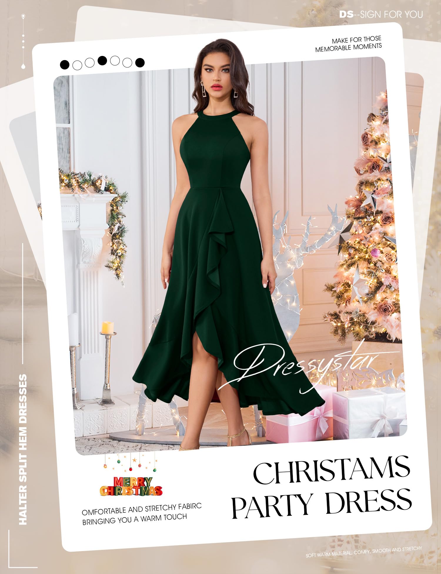 Dressystar Women's Elegant Halter Neck Split Hem Long Prom Dress - Formal Cocktail Party, Wedding Guest, Evening Gala & Special Occasion Maxi Dress