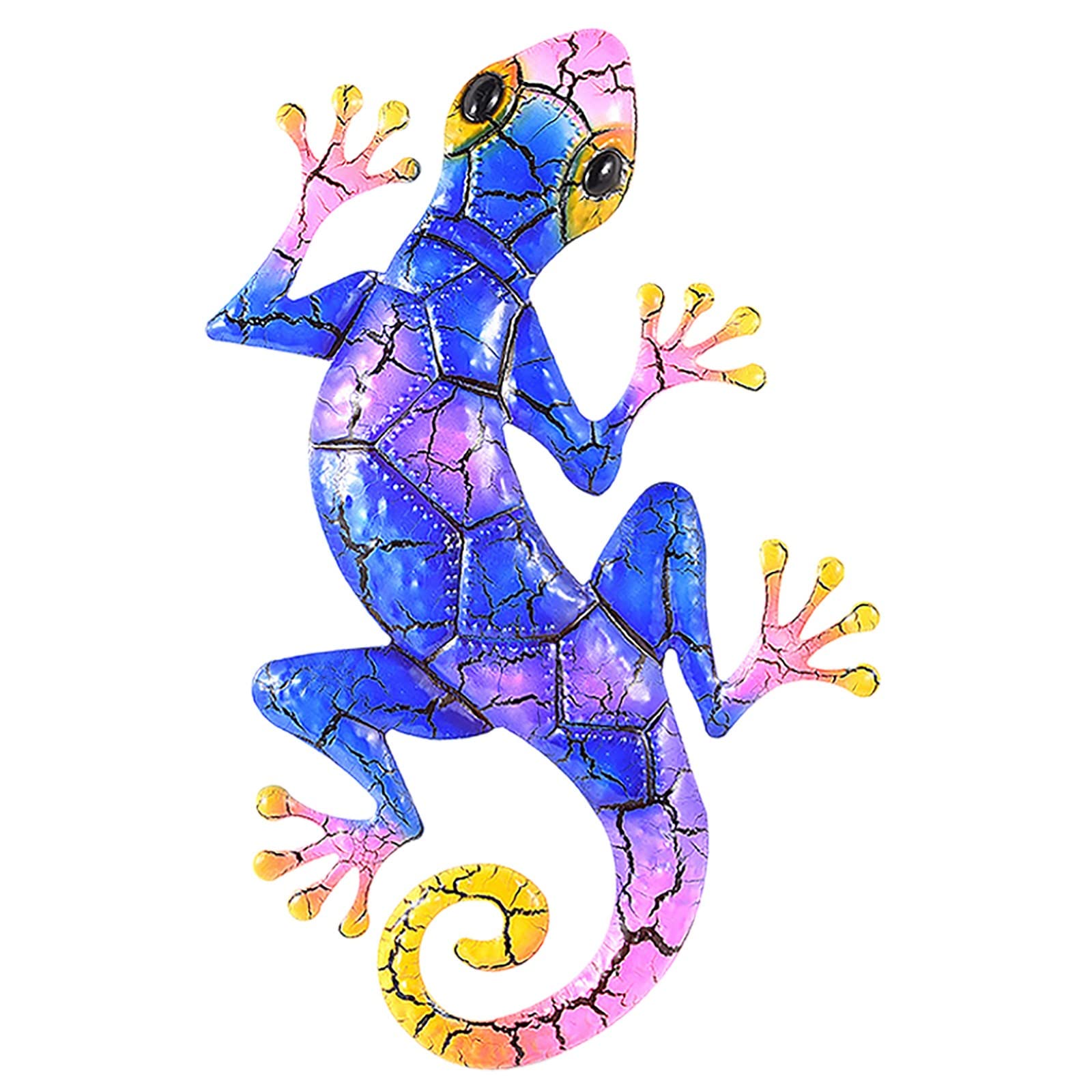 Handmade Metal Gecko Outdoor Wall Art with Glass - Blue Garden Decor for Patio, Yard, or Lawn (43x27cm) - Perfect for Outdoor Spaces, Backyard Decorations & Nature-Inspired Home Accents