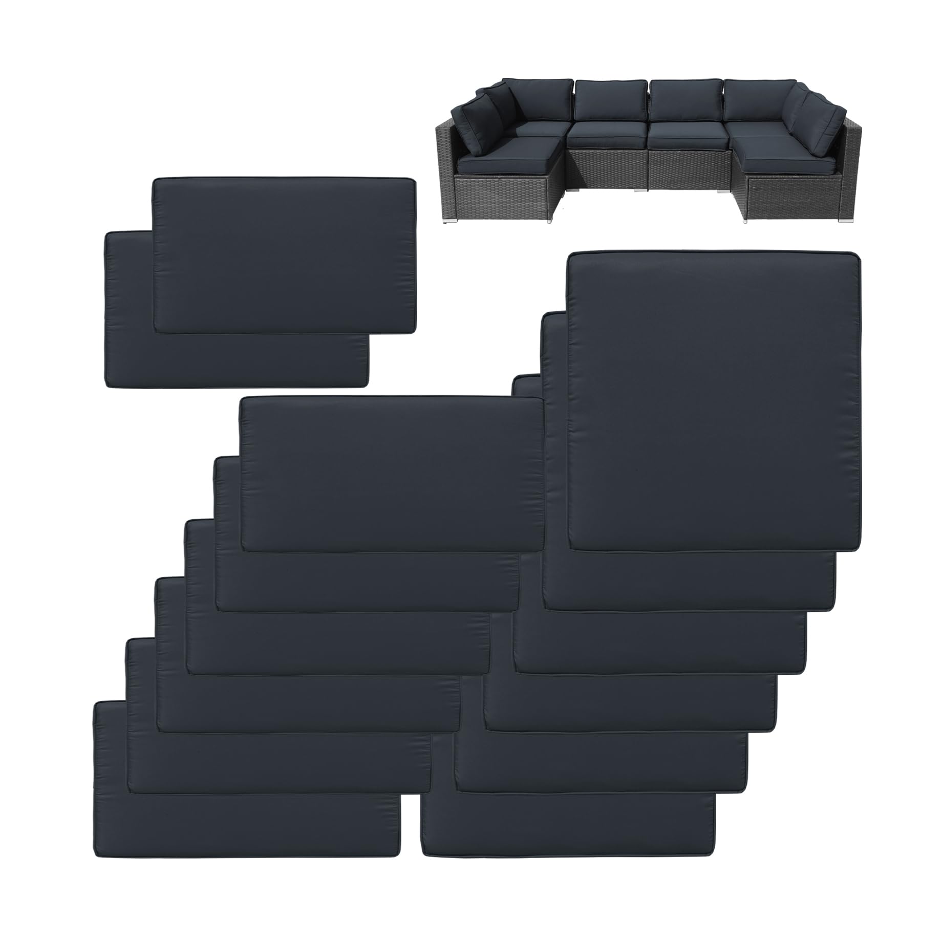 Waterproof Outdoor Patio Cushion Covers Set of 14 - Heavy Duty Replacement Covers for Patio Furniture with Zipper Closure, Fade Resistant Dark Gray - Perfect for Deck, Poolside, and Garden Furniture Protection