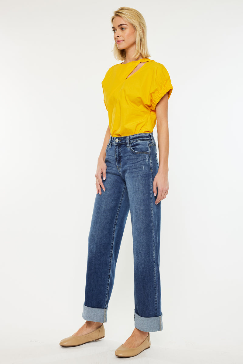 Ivanna Essentials High Rise Wide Leg Jeans for Women - Stretchy Comfort Denim Pants with Flared Fit - Perfect for Casual Outfits, Workwear & Street Style Fashion