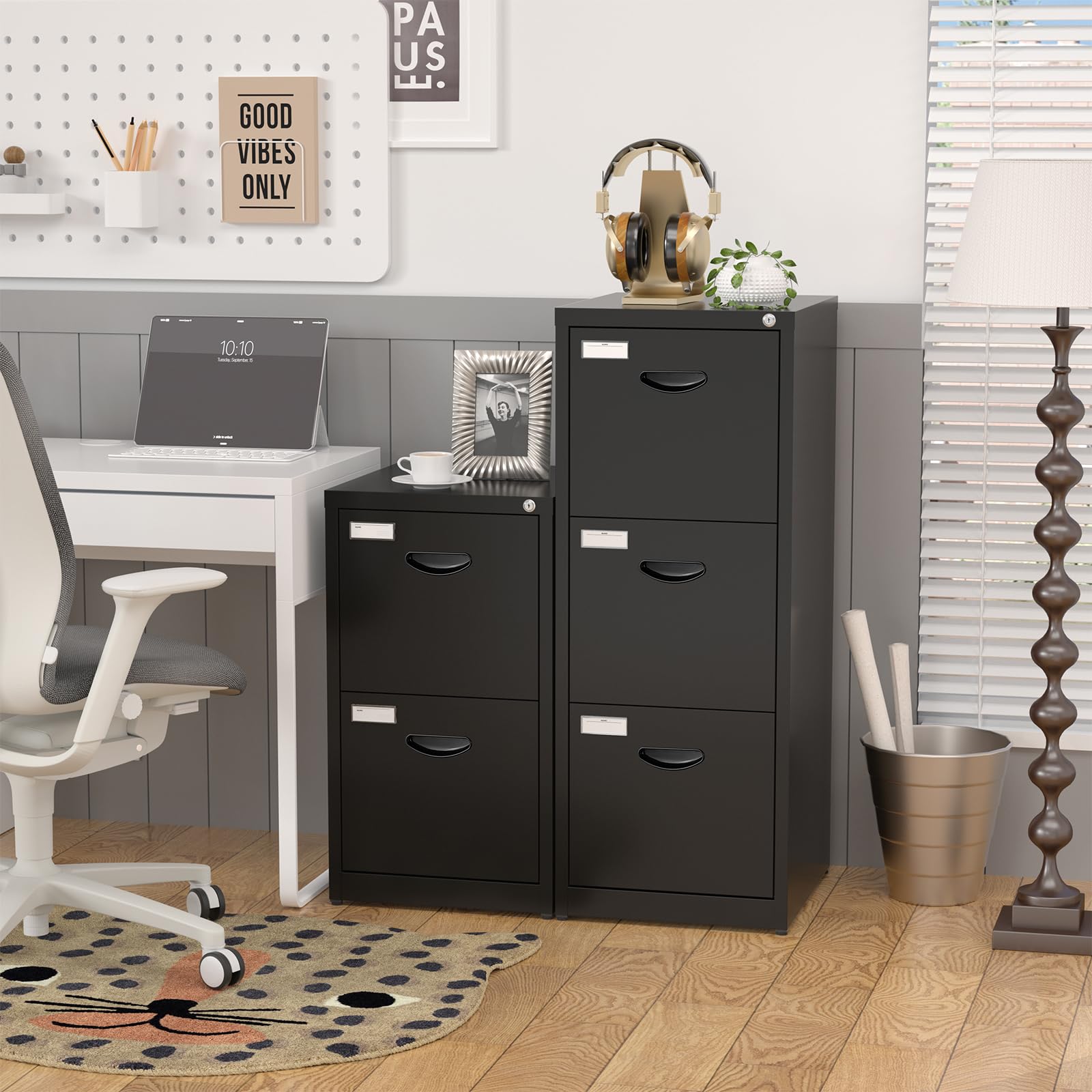 Black 3-Drawer Metal File Cabinet with Lock - Vertical Hanging Letter/Legal Folder Storage for Home Office - Easy Assembly Filing Cabinet for Documents & Records Organization