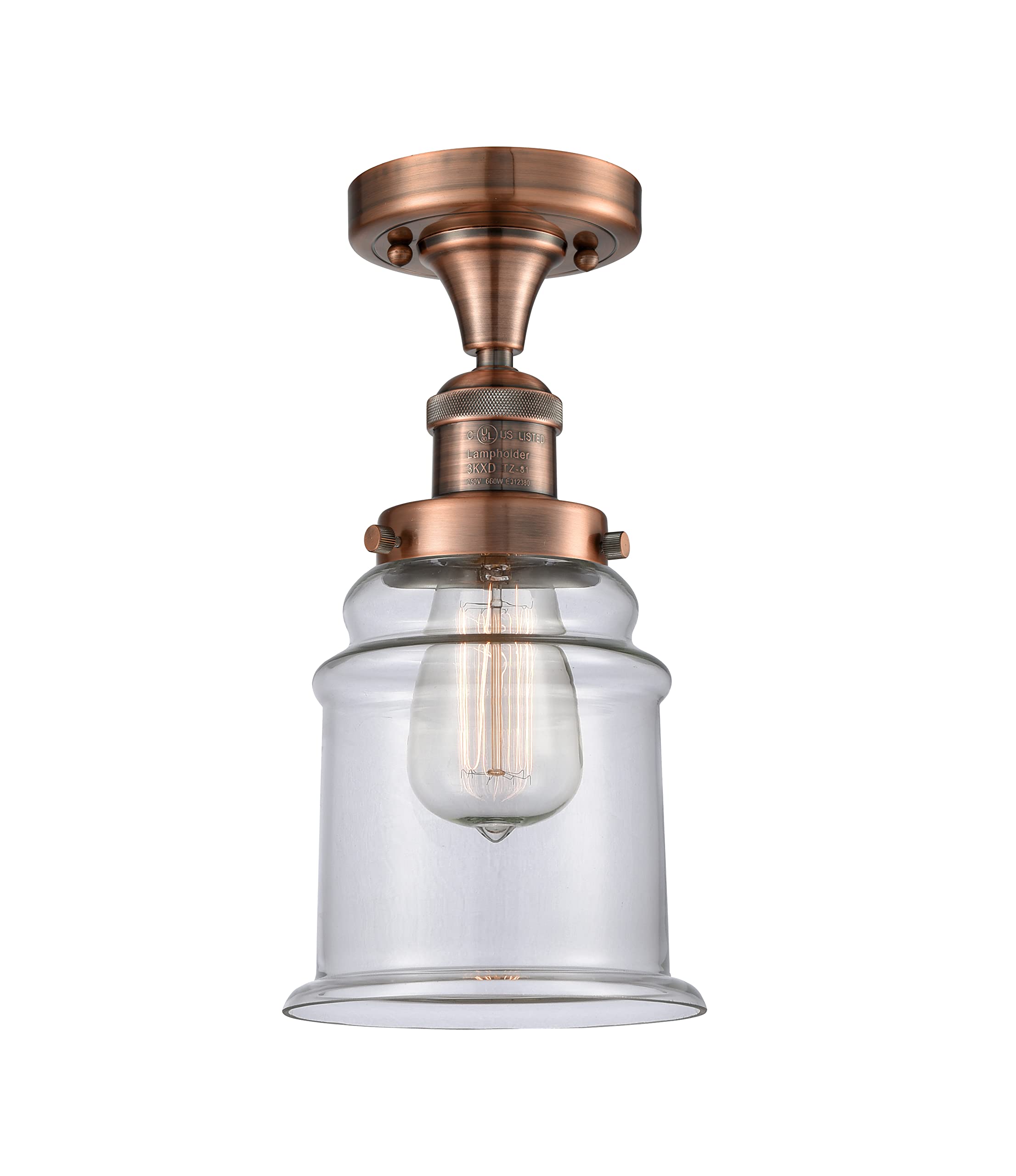 Vintage Dimmable LED Semi-Flush Mount Ceiling Light - 1 Light Antique Copper Fixture with Energy Efficient LED Bulb | Perfect for Dining Room, Bedroom or Entryway Lighting