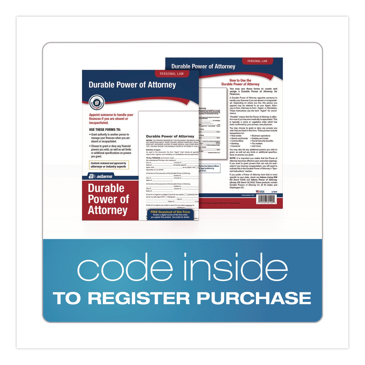 Adams® Durable Power of Attorney Form - Printable PDF Download with Step-by-Step Instructions (8.5