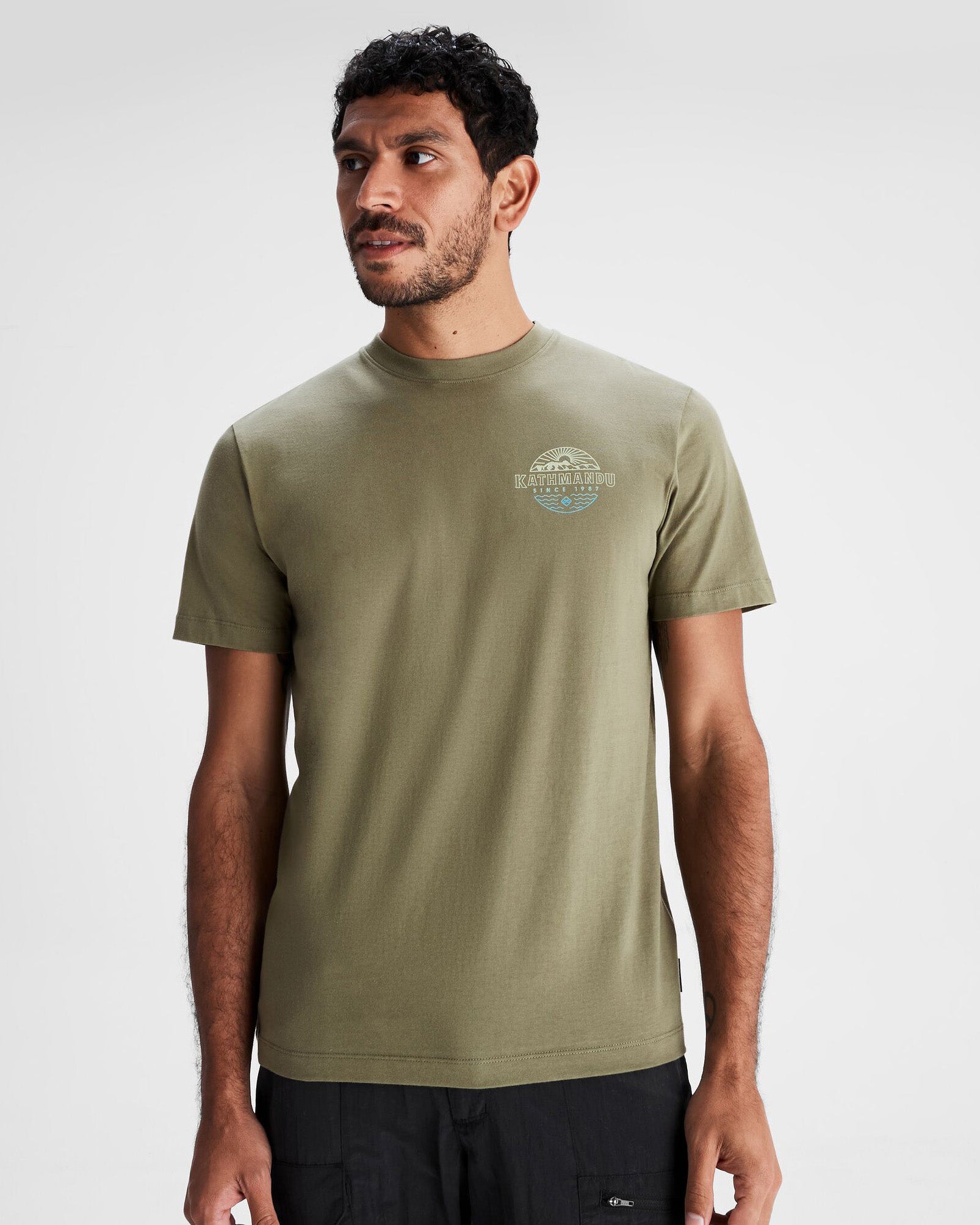 Men's Kathmandu Logo Faded Organic Cotton T-Shirt - Soft Beech Color - Casual Wear & Outdoor Activities