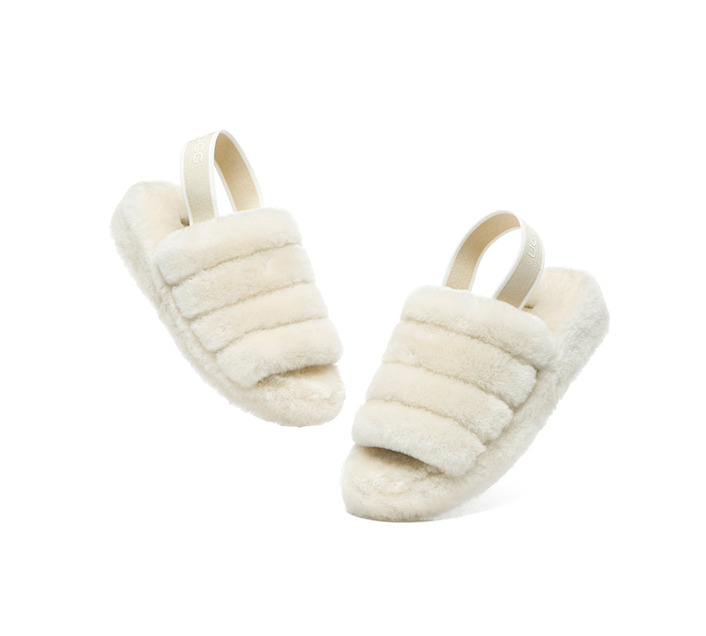 Australian Shepherd® UGG Women's Slingback Fluffy Slides - Comfortable Puffy House Slippers for Women, Cozy Indoor/Outdoor Slides for Lounge, Home, Dorm & Beach Wear