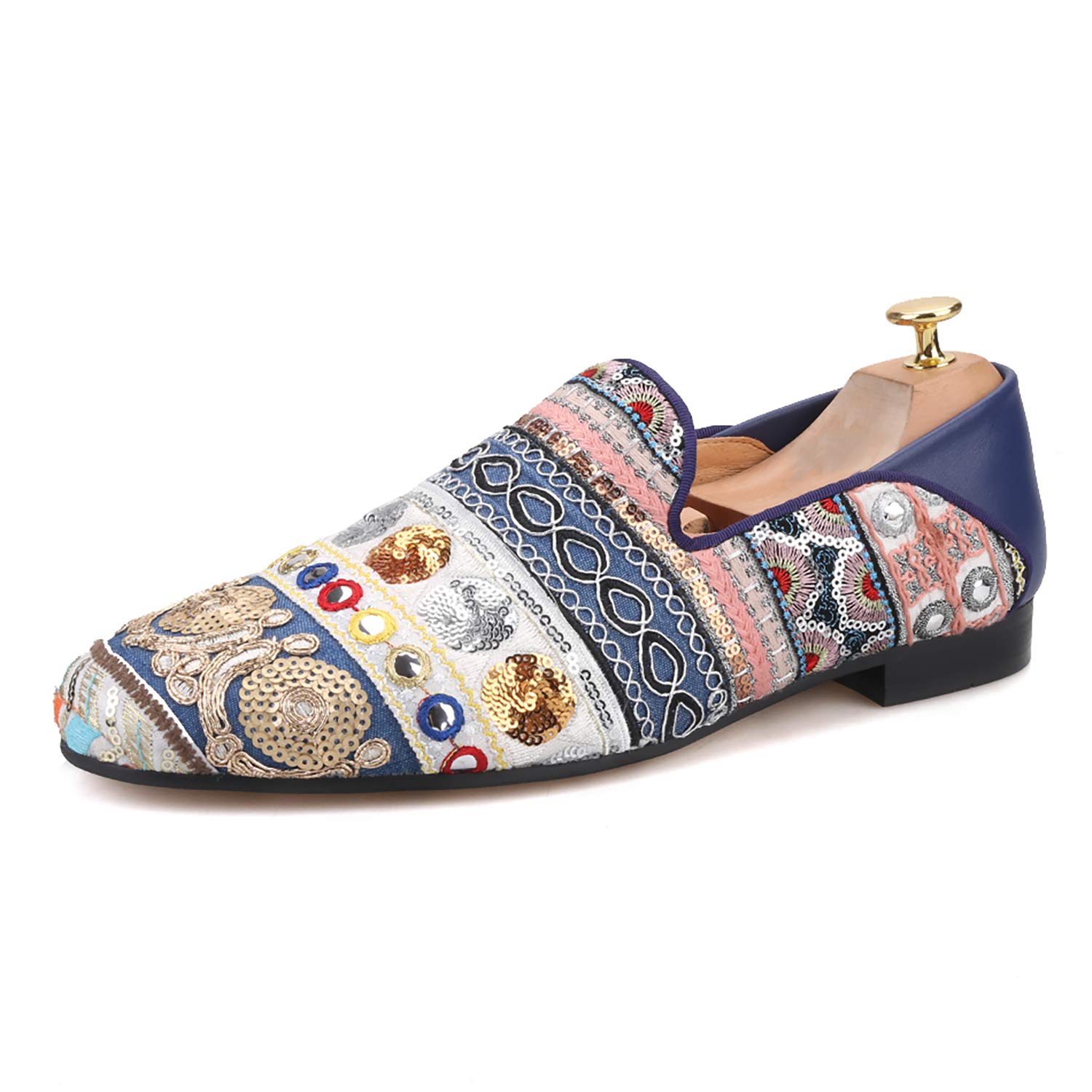 HI&HANN Mixed Color Sequin Men's Loafers - Sheep Leather with Back Stitching - Comfortable Slip-On Shoes for Casual Wear & Home Slippers