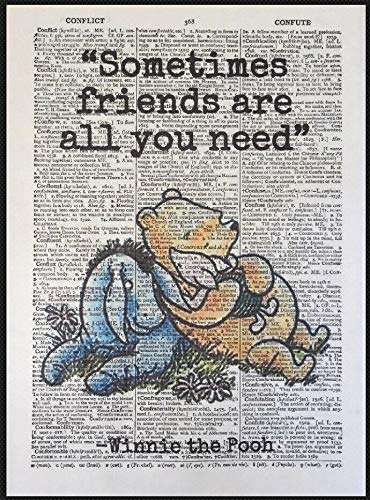 Vintage Winnie The Pooh Quote Dictionary Print Wall Art - Inspirational Home Decor for Nursery, Kids Room & Office