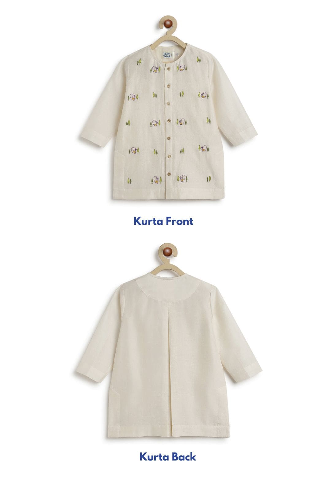 Pre Order: Baby Boy Peacock Kurta Pyjama Set - Cream Cotton Ethnic Outfit for Festivals & Special Occasions