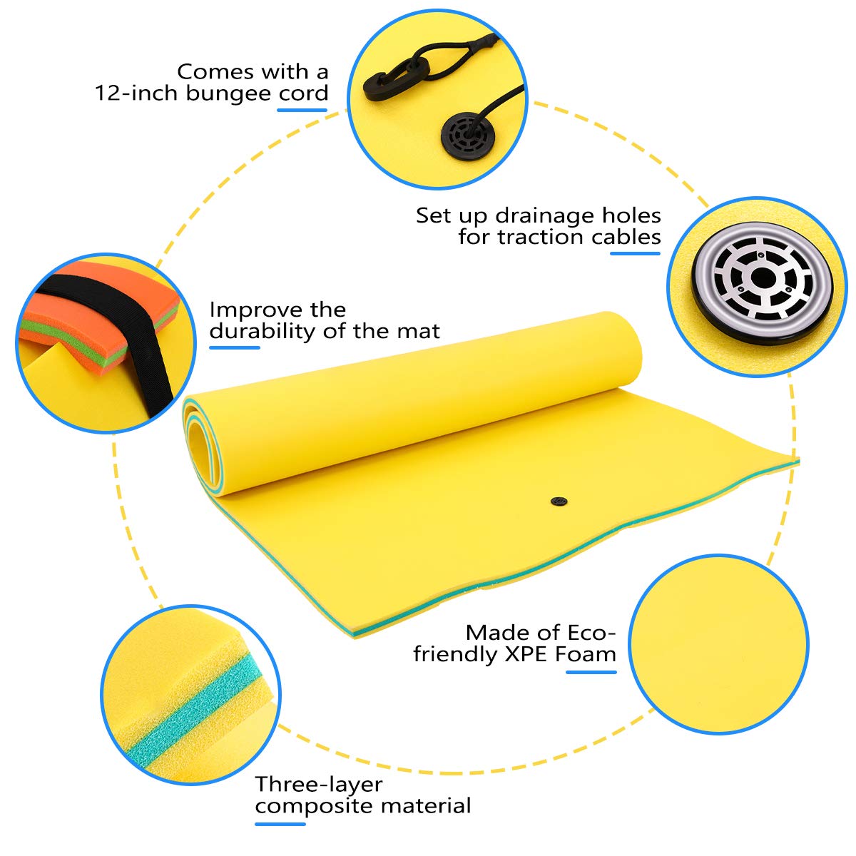 **PanAme 9'/12'/18' Giant Floating Water Mat – Durable XPE Foam Pad for Pool, Beach, Lake & Ocean – Tear-Resistant, Multi-User Lily Pad – Perfect for Swimming, Relaxing & Water Fun (18-Yellow)**
