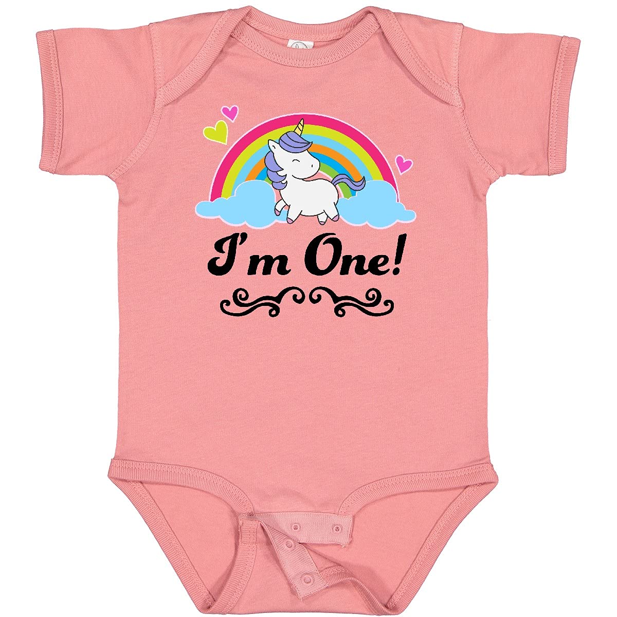 Inktastic 1st Birthday Unicorn Rainbow Baby Bodysuit - Cute 1 Year Old Outfit for Birthday Party, Photo Shoot & Special Occasions