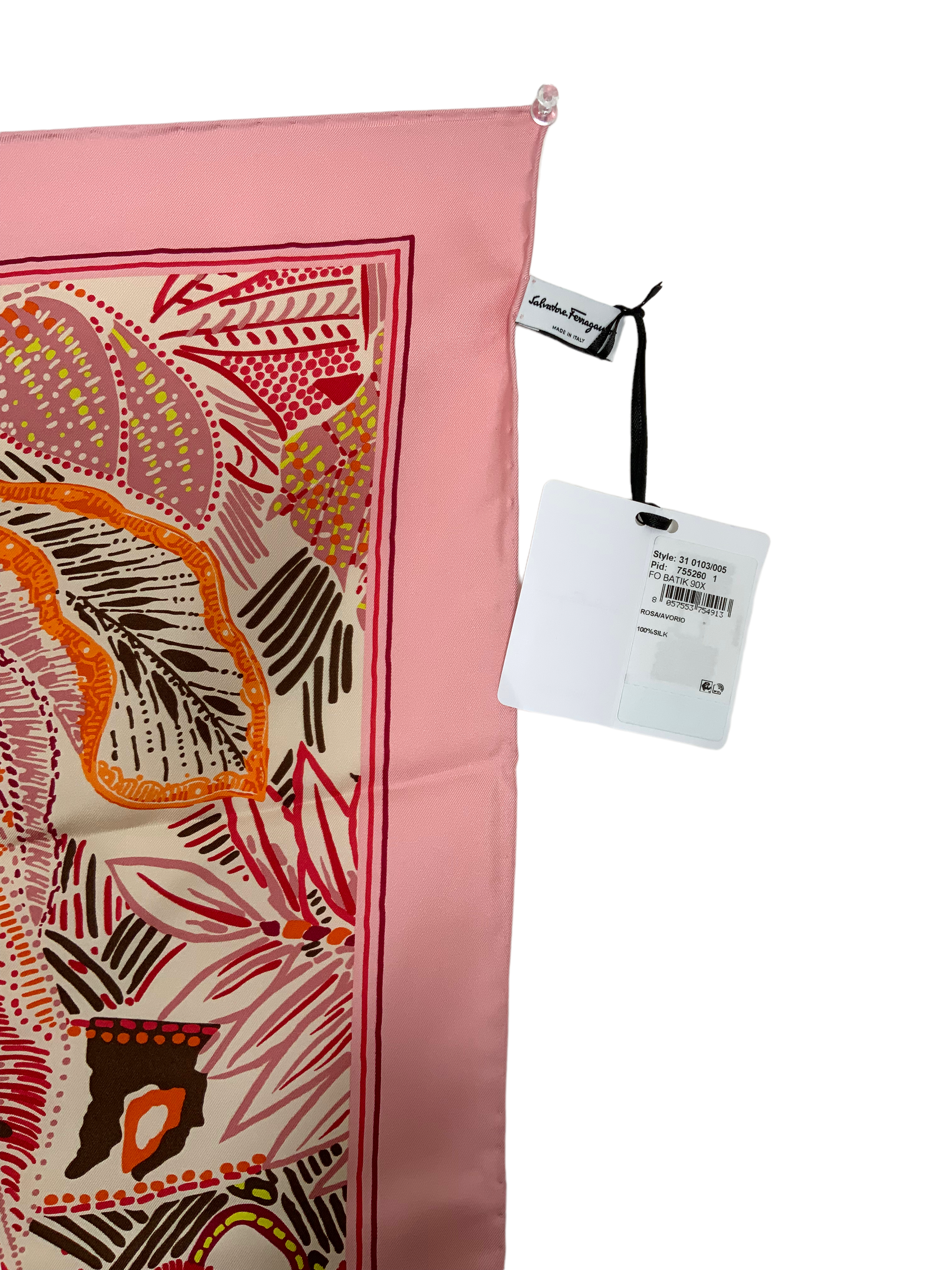 Salvatore Ferragamo Batik Print Silk Scarf 90 - Luxury Fashion Accessory for Women, Perfect for Office, Travel & Special Occasions