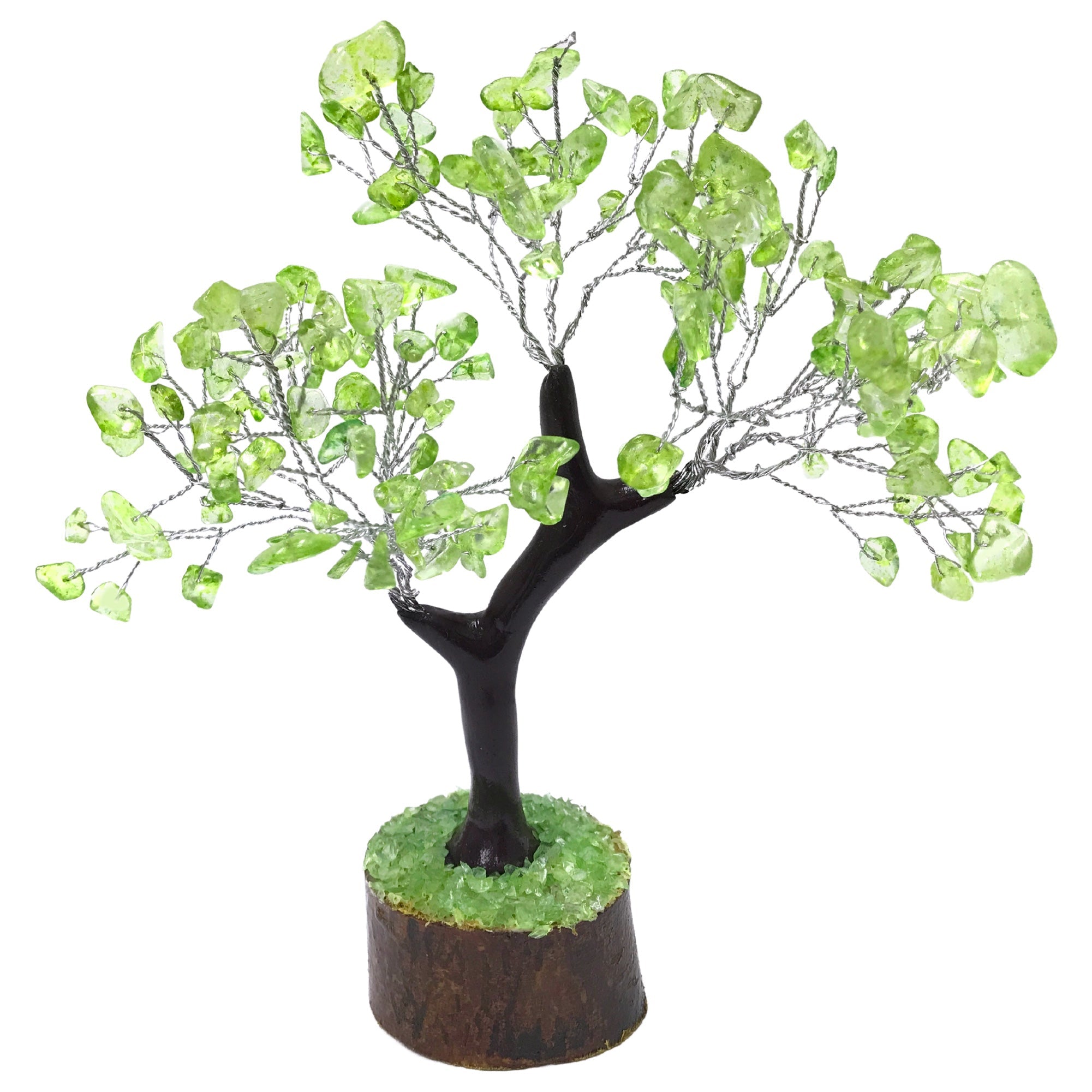 160 Beads Simulated Peridot Crystal Gemstone Money Tree - Handcrafted Feng Shui Decor for Wealth, Healing & Chakra Balancing | Energy-Boosting Bonsai for Home, Office or Meditation Space | GGT160 Peridot Green Gemstone Tree