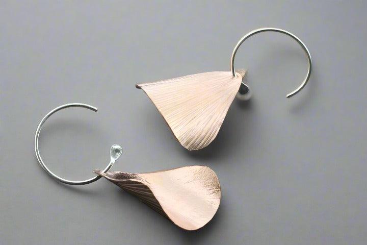 Rose Gold Over Silver Curved Petal Earrings - Elegant Floral Jewelry for Women, Perfect for Weddings, Parties & Everyday Wear