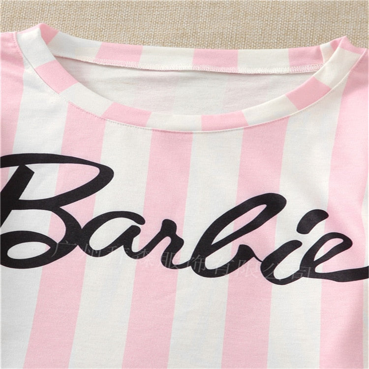 Barbie Pink Kawaii Ice Silk Pajama Set for Women - Soft Long Sleeve Top & Shorts Nightwear - Cute Sleepwear for Lounge, Sleepovers & Gifts