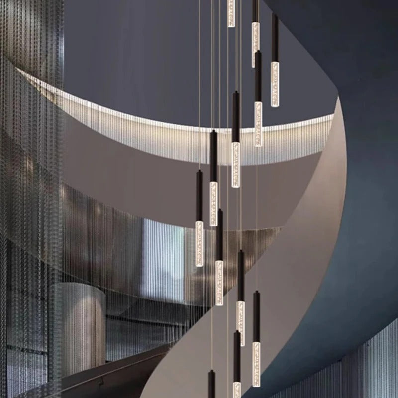 Elegant Crystal Tube Staircase Chandelier - Modern LED Lighting Fixture for Home & Foyer Decor | Perfect for Stairwells, Entryways, and Grand Halls