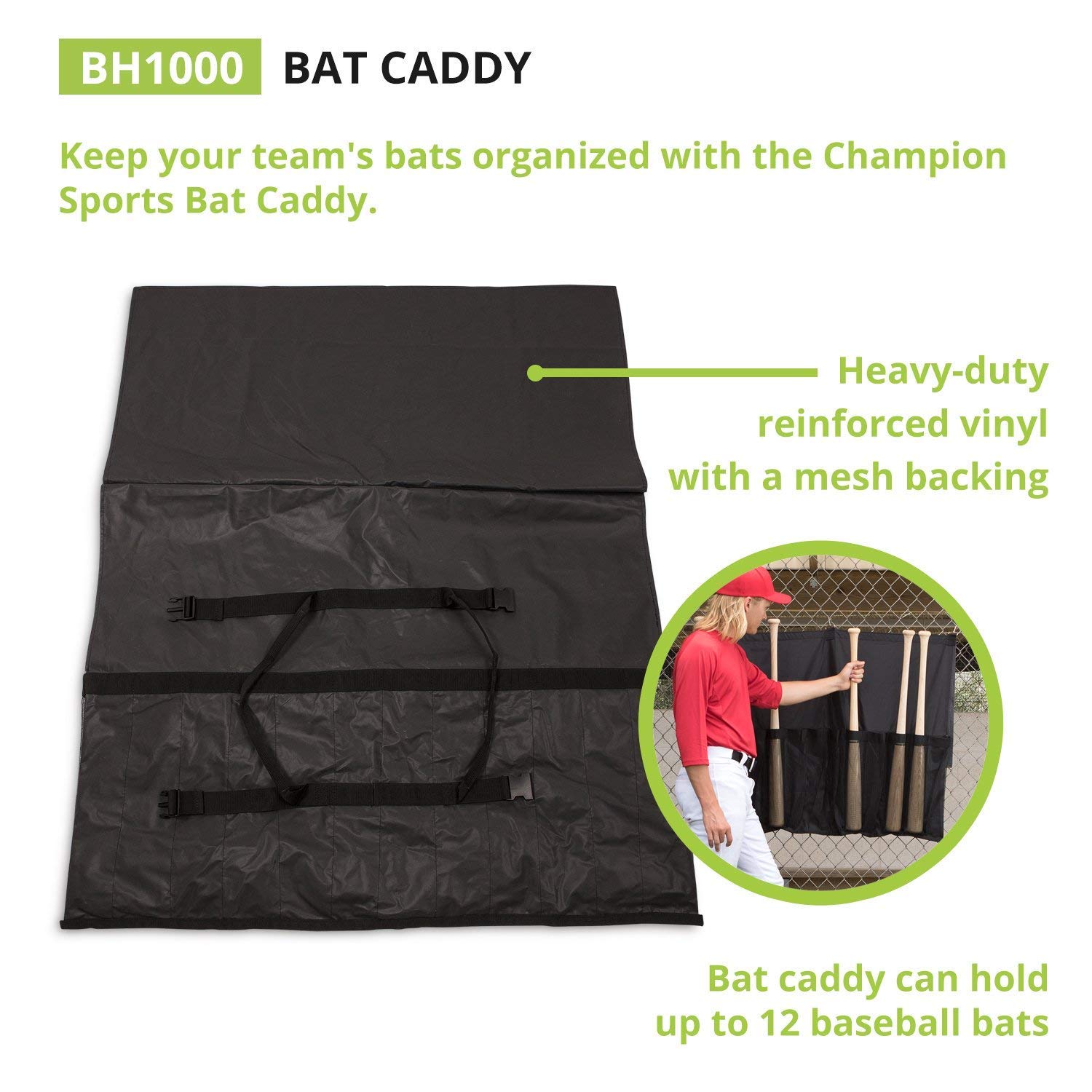 Champion Sports Heavy Duty Nylon Reinforced Baseball Bat Caddy - Perfect for Baseball Practice, Games & Equipment Organization
