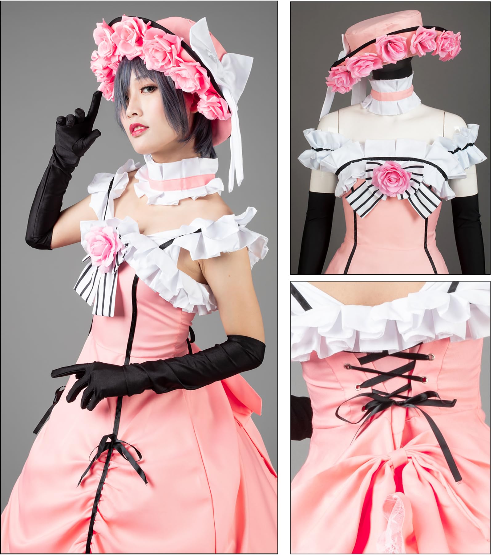 Cosfun Women's Pink Lolita Cosplay Dress - Anime Costume for Halloween, Cosplay Events & Themed Parties | Elegant Victorian Style Dress with Lace Details