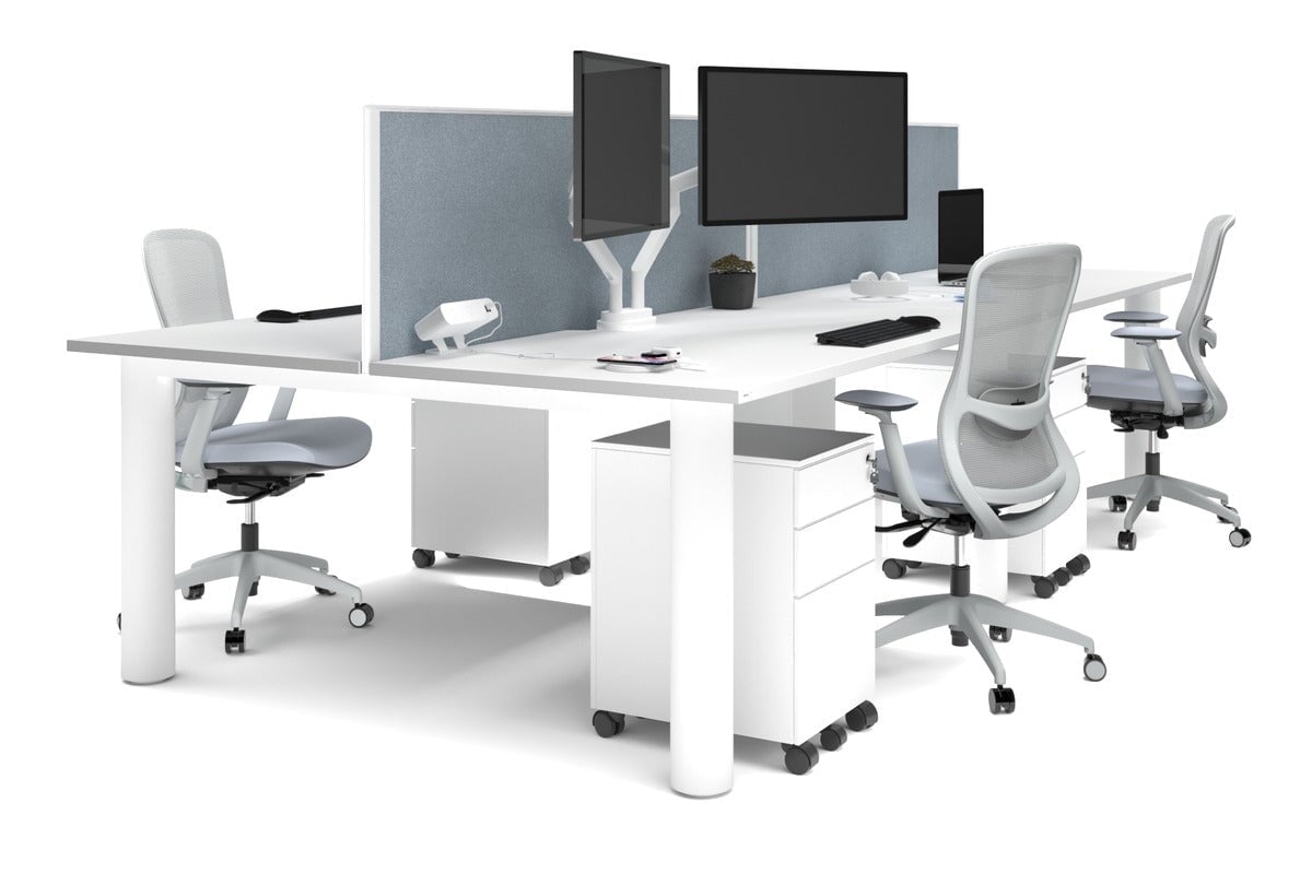 Quadro Cylinder Leg 4-Person Office Workstation Desk - 1600L x 800W with Cable Management - Modern Office Furniture for Team Collaboration & Productivity