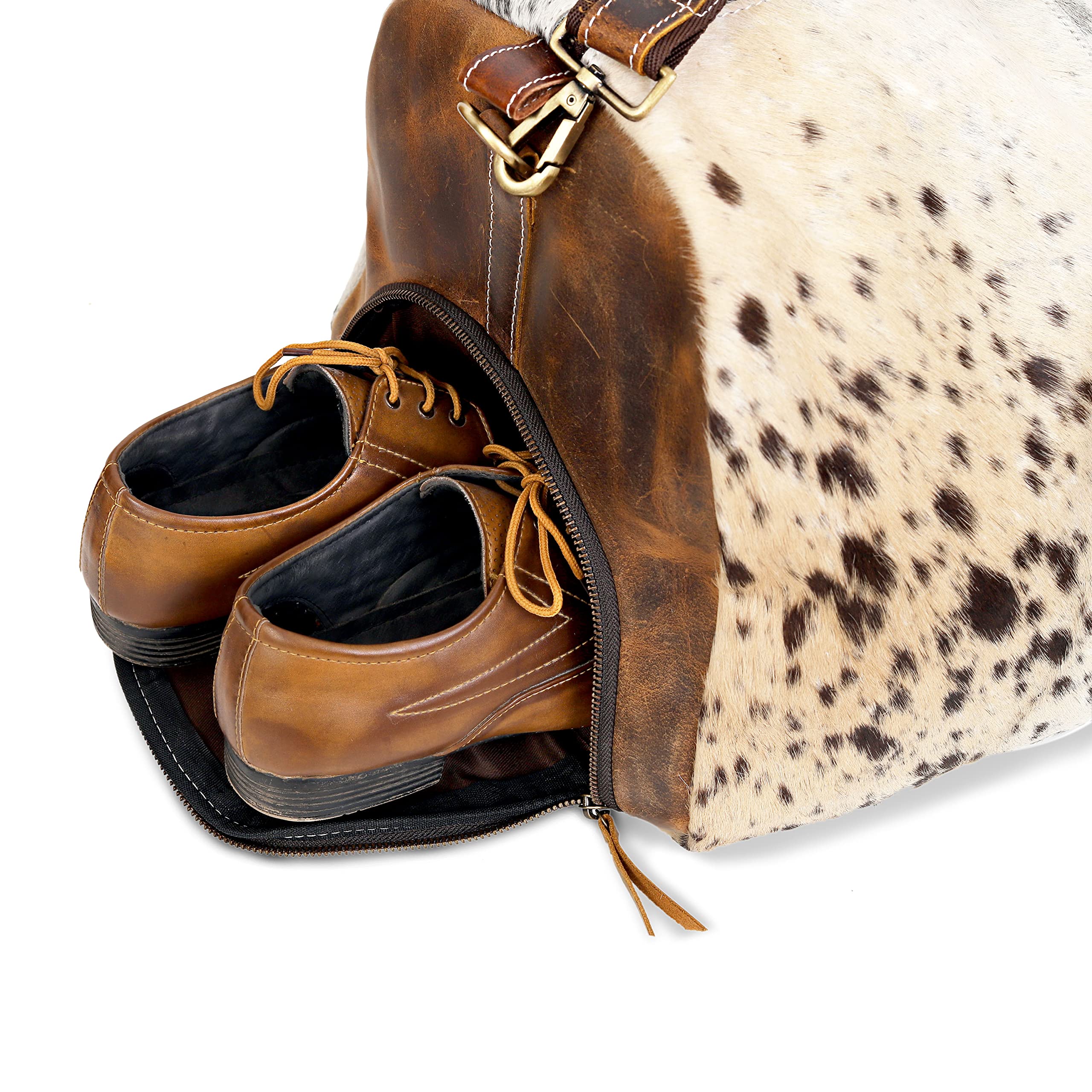 Premium Cowhide Duffel Bag - Large Unisex Leather Travel Bag for Men & Women - Durable Brown Shoe Duffel - Perfect for Gym, Weekend Getaways & Business Trips (Duffel Style 1)