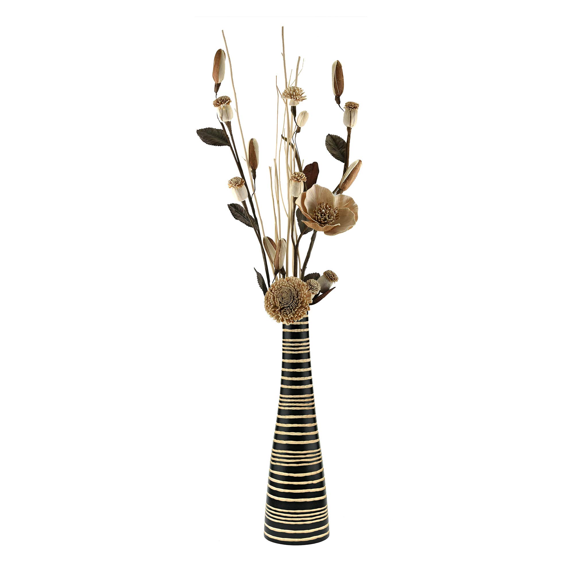 Modern Safari Stripes Black & Natural Mango Wood Bottle-Shaped Vase - Handcrafted Home Decor for Kitchen, Bedroom, Living Room | Perfect for Boho Chic, Farmhouse & Modern Interior Design Styles