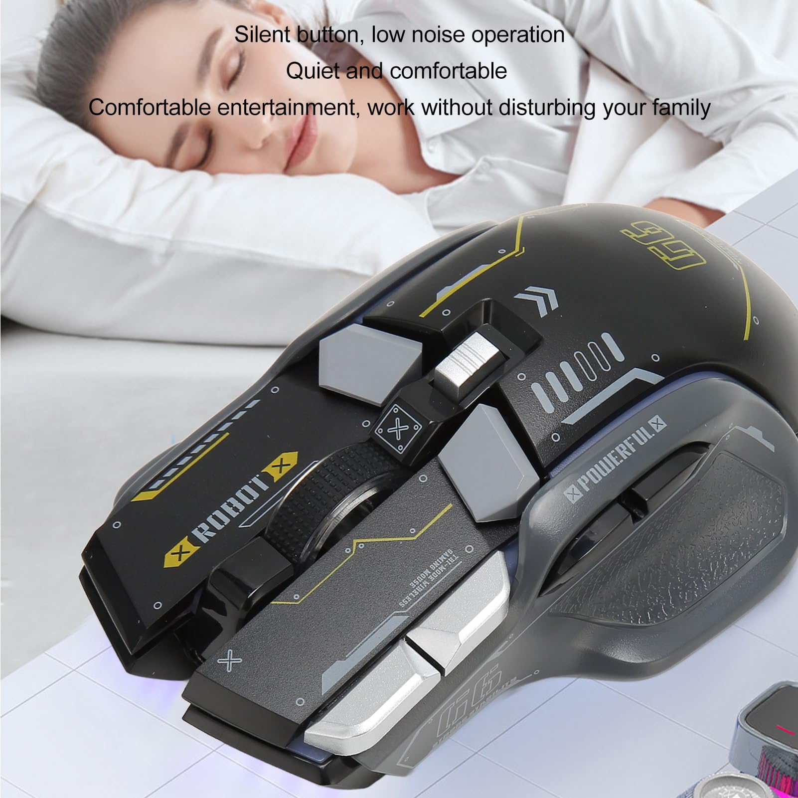 Wireless Gaming Mouse with 2.4G/Wired/Bluetooth 3 Modes, 11 RGB Backlit, 5 Adjustable DPI (1600-7200) for PC Windows/Android/iOS - Perfect for FPS, MOBA & Office Work (Black)