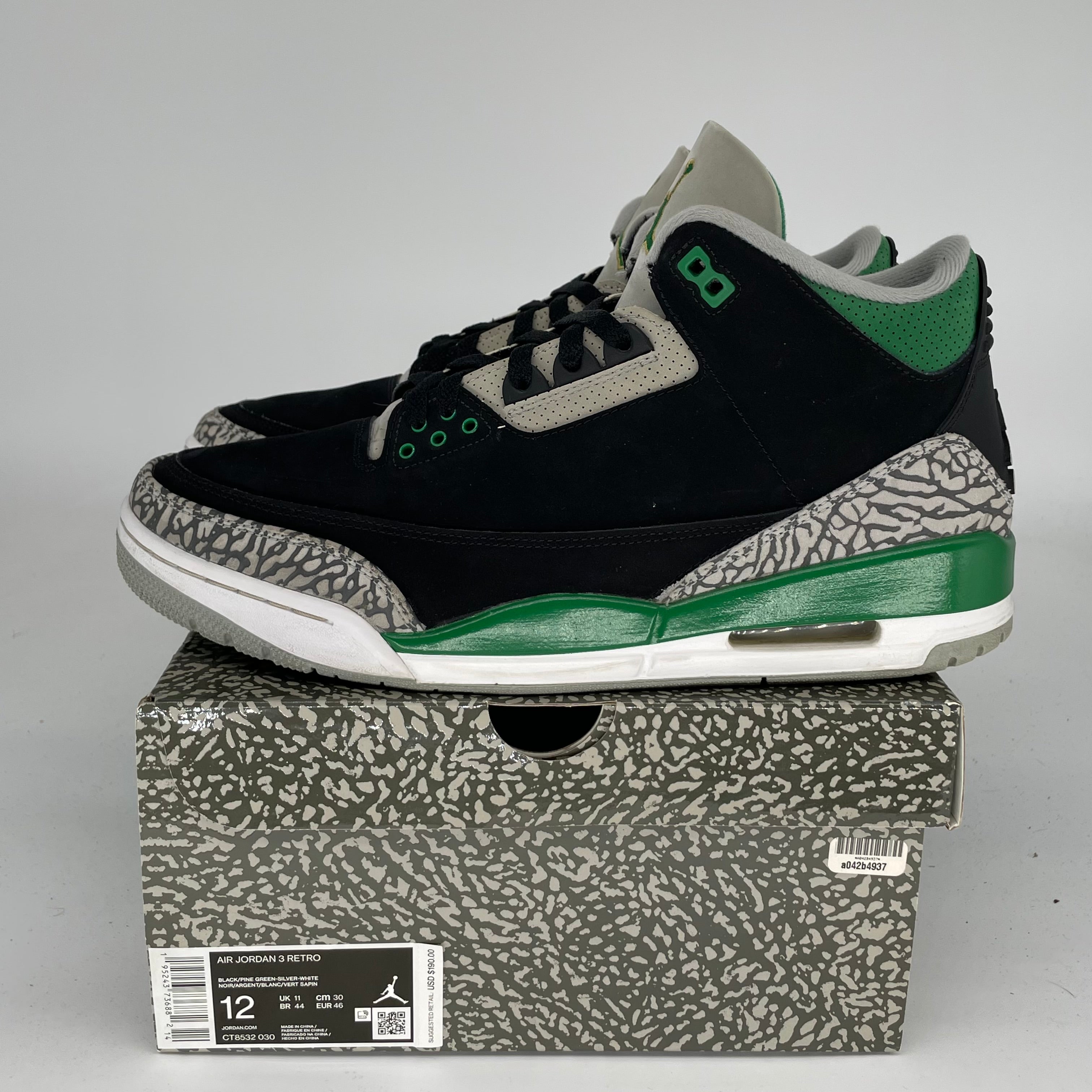 AIR JORDAN 3 Retro Pine Green Men's Basketball Shoes Size 12 - CT8532-030 | Authentic Sneakers for Casual Wear, Street Style & Basketball Games