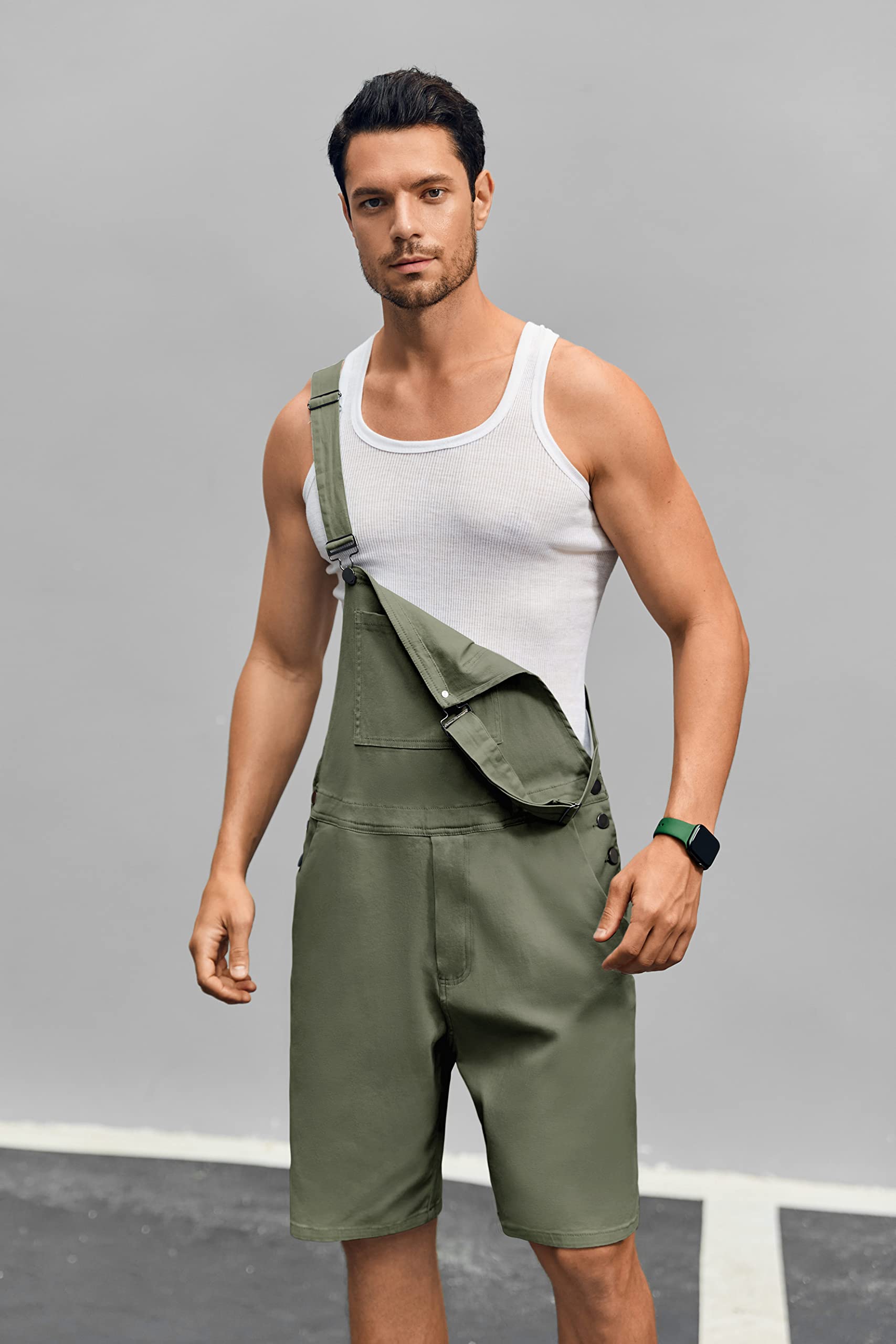 Runcati Men's Casual Bib Overalls - Lightweight Cotton Denim Jumpsuit with Pockets, Loose Fit Romper for Summer Outings, Hiking & Outdoor Activities