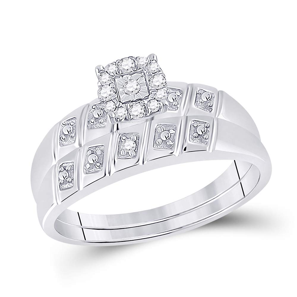 Sterling Silver His & Hers Round Diamond Wedding Band Set - 1/10 Cttw Matching Bridal Rings for Couples - Perfect for Anniversaries, Engagements & Romantic Gifts