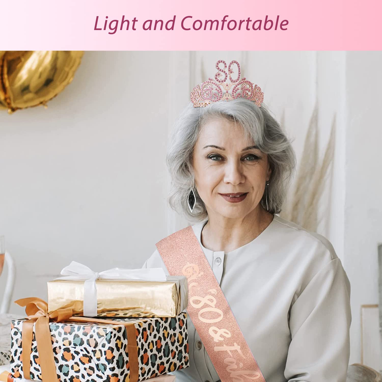 80th Birthday Sash and Tiara Set for Women - Sparkling Glitter Sash & Gold Rhinestone Crown | Elegant 80th Birthday Gift for Mom, Grandma | Perfect for Milestone Celebrations, Parties & Queen of the Day Moments