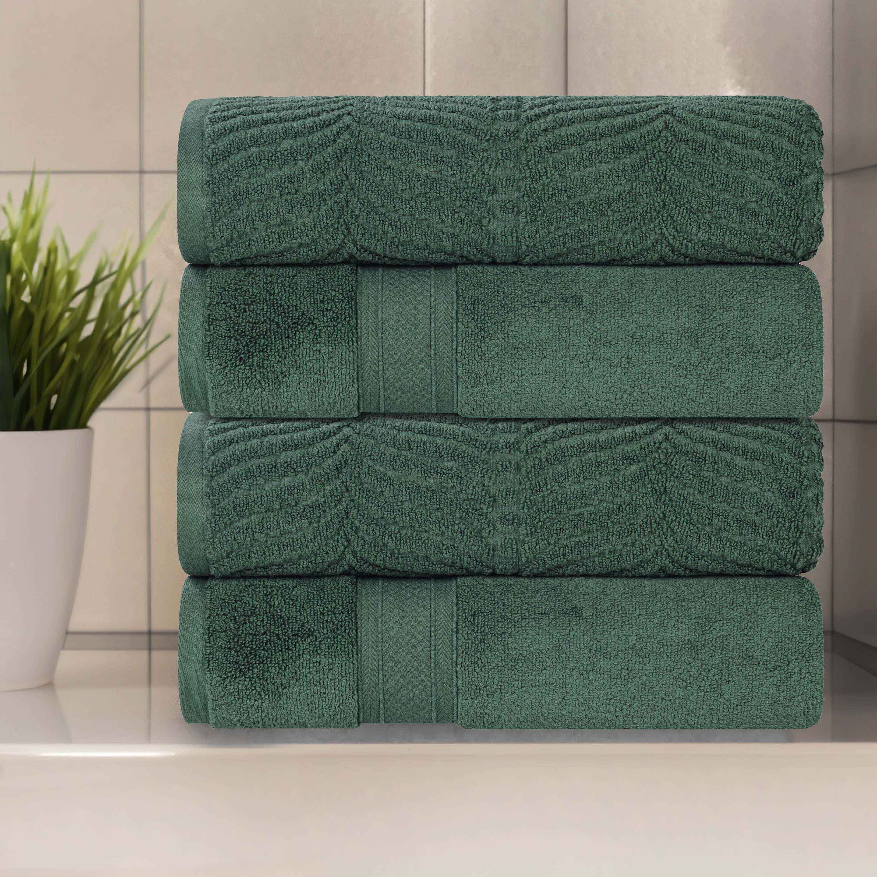 Premium 100% Zero Twist Cotton Bath Towel Set of 4 - Ultra Soft & Absorbent Solid & Jacquard Chevron Design - Luxury Spa, Bathroom & Beach Essentials