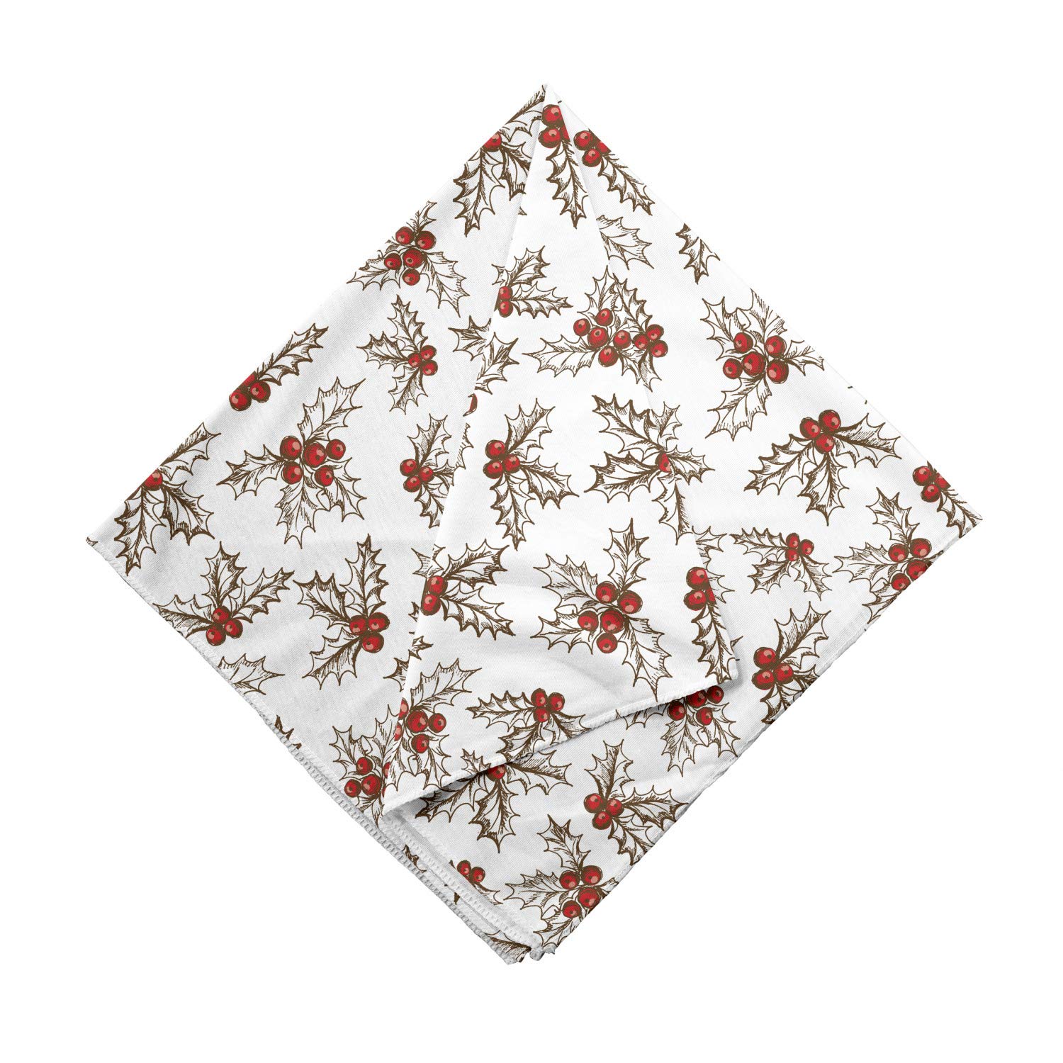 Ambesonne Christmas Bandana - Festive Holly Berries & Leaves Design - Unisex Head Scarf & Neck Tie for Holiday Parties & Winter Outfits