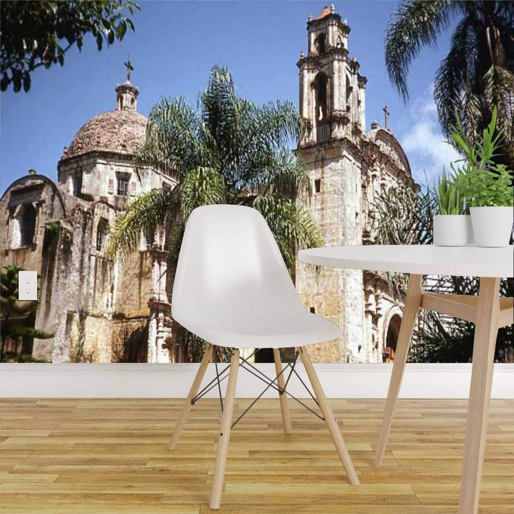 Peel and Stick Wallpaper - Cathedral Daytime Mural in Cuernavaca Mexico | Self-Adhesive Removable Vinyl Film for Walls | Large Wall Sticker for Home Decor, Living Room, Bedroom & Office