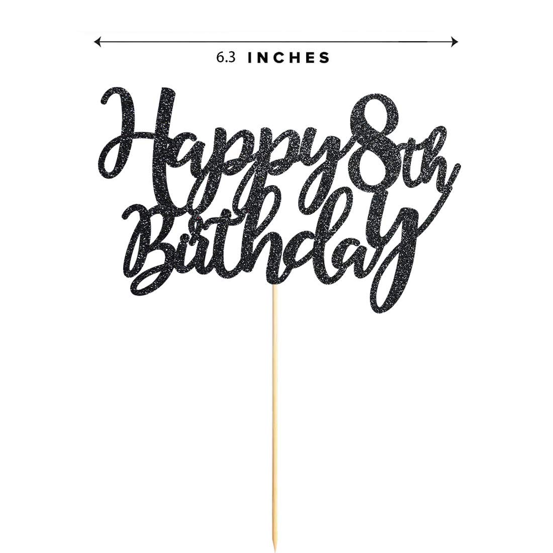 8 Black Glitter Happy 8th Birthday Cake Topper - Premium Birthday Party Decorations for Girls & Boys - Perfect for Birthday Cakes, Cupcakes & Dessert Table Decor