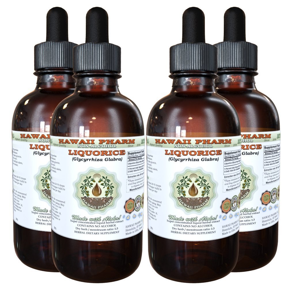 Organic Licorice Root Extract Alcohol-Free Glycerite - Glycyrrhiza Glabra Herbal Supplement by Hawaii Pharm (4x4 oz) - Natural Digestive Support & Immune Booster for Tea, Smoothies & Wellness Routines
