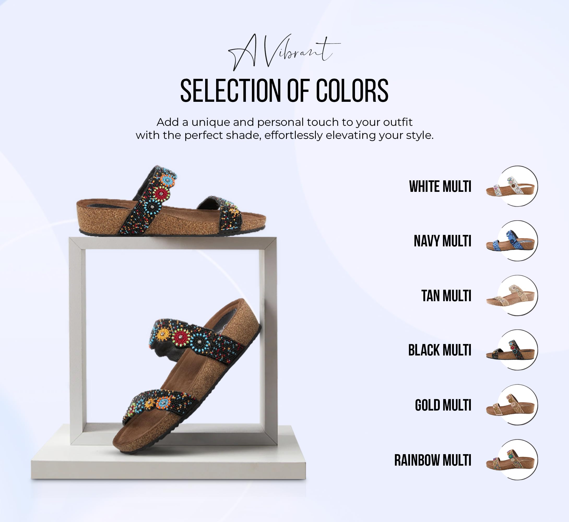 Azura Bahama Slide Sandals for Women - Beaded & Crystal Embellished Cork Wedge Sandals | Comfortable Summer Beach Shoes for Vacation, Poolside, and Casual Outings